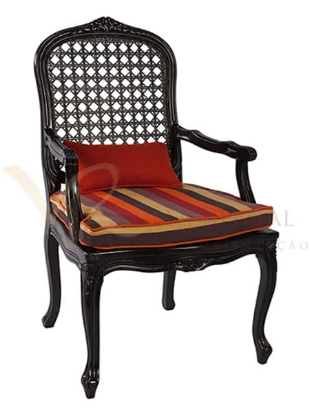 Poltrona Nicolau Black Assento Laranja Listrado