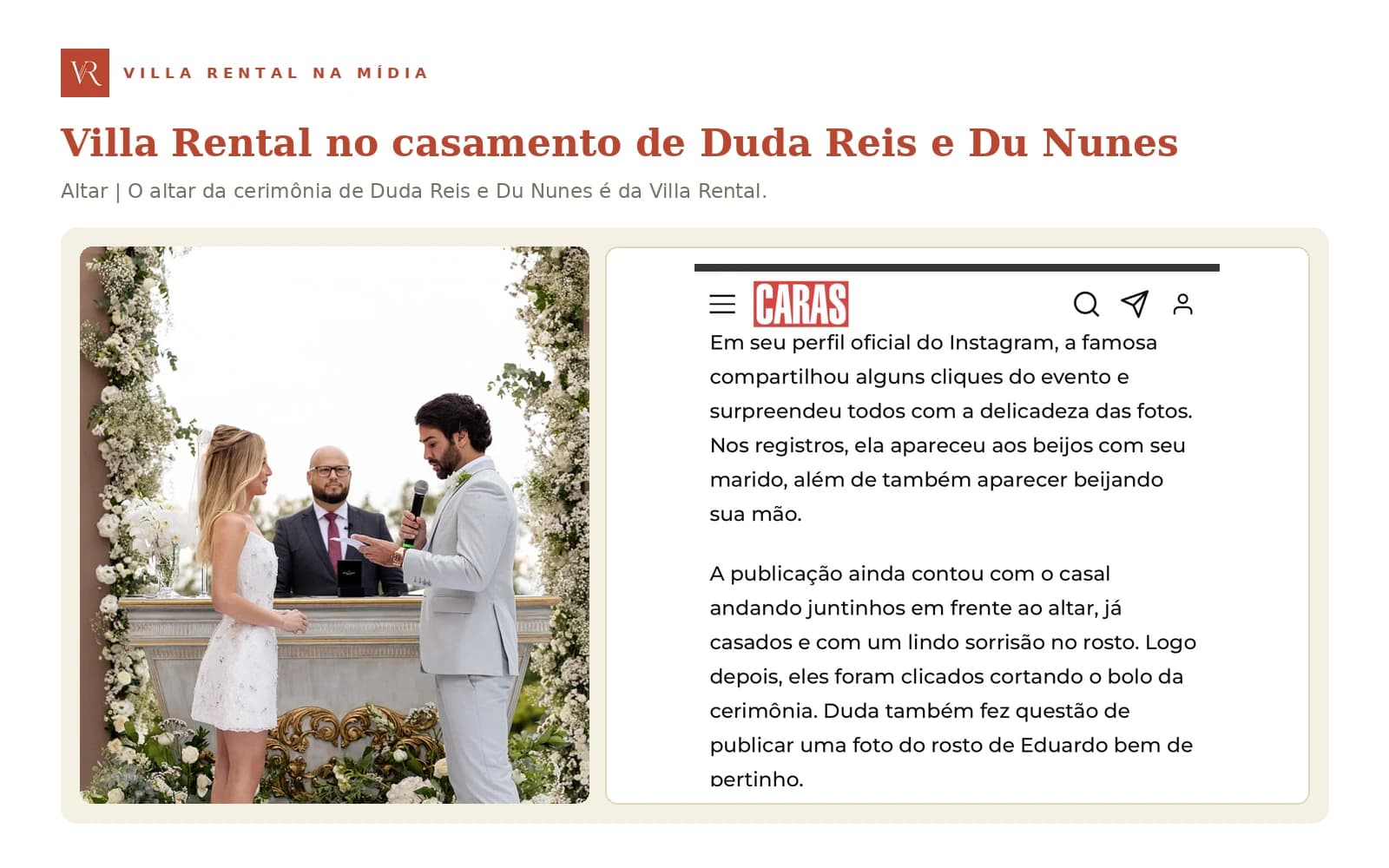 Villa Rental no casamento de Duda Reis e Du Nunes