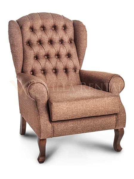 Poltrona Bergere Encosto Captonê Linho Caramelo